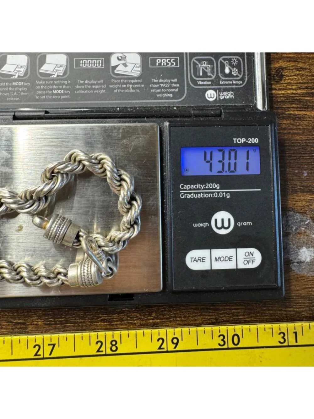 Heavy Rope Chain Bracelet Hook Closure Sterling Silver 925 Size 8